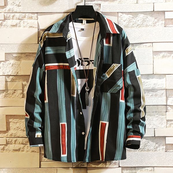 autumn men's blouse shirts casual striped printing loose lapel long sleeve mens clothing vintage streetwear men dress shirts, White;black
autumn men's blouse shirts casual striped printing loose lapel long sleeve mens clothing vintage streetwear men dress shirts, White;black
