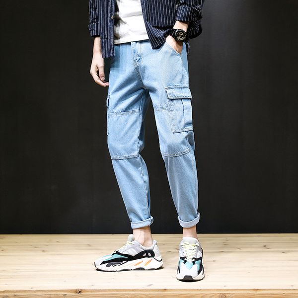 wholesale 2020 fashion denim casual tooling jeans men's loose multi pocket feet loose beam feet korean brand spring summer pants, Blue
wholesale 2020 fashion denim casual tooling jeans men's loose multi pocket feet loose beam feet korean brand spring summer pants, Blue