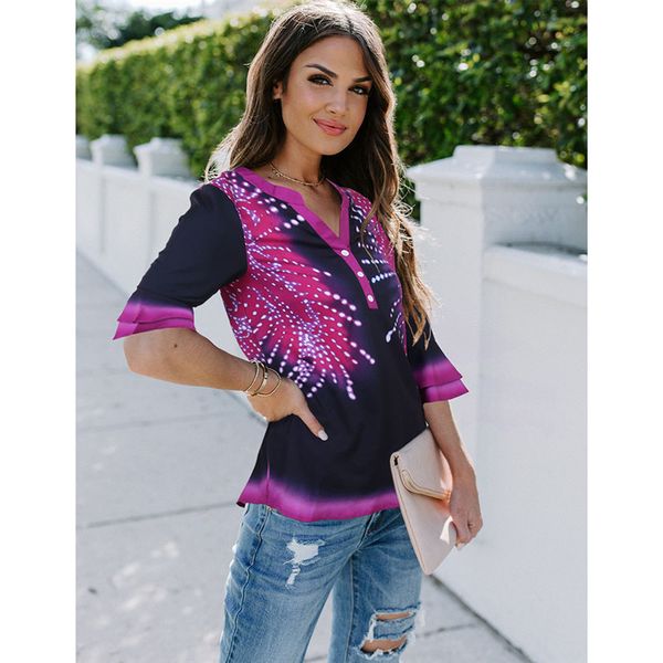 womens designer tshirts flare sleeve fashion gradient fireworks v neck casual tshirts, White
womens designer tshirts flare sleeve fashion gradient fireworks v neck casual tshirts, White