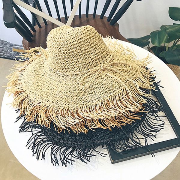fringed straw hat bow wide grass female summer hat beach visor outdoor vacation beach sun hat folding, Blue;gray
fringed straw hat bow wide grass female summer hat beach visor outdoor vacation beach sun hat folding, Blue;gray