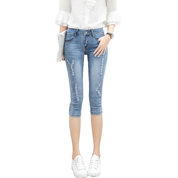 2019 summer denim capris women fashion hight waist casual ripped hole denim pant ladies skinny stretch pencil jeans pants, Blue
2019 summer denim capris women fashion hight waist casual ripped hole denim pant ladies skinny stretch pencil jeans pants, Blue