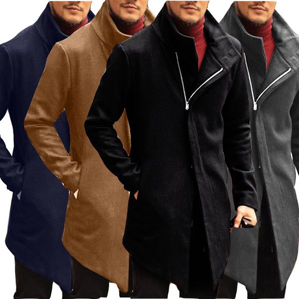 2018 autumn and winter new lapel diagonal zipper slim solid color long men's jacket coat men windbreaker men trench coat, Tan;black
2018 autumn and winter new lapel diagonal zipper slim solid color long men's jacket coat men windbreaker men trench coat, Tan;black