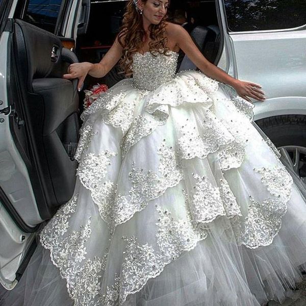 stunning three layers lace wedding dress ball gown 2020 crystal beaded applique strapless lace-up tulle bridal dress gowns party quinceanera, White
stunning three layers lace wedding dress ball gown 2020 crystal beaded applique strapless lace-up tulle bridal dress gowns party quinceanera, White
