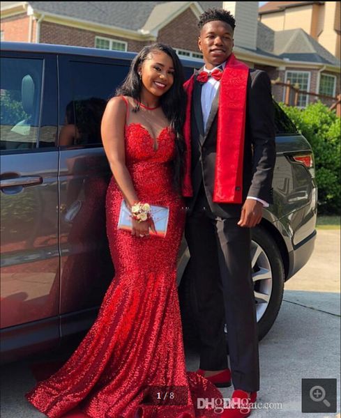 sparkly red sequined mermaid prom dresses african long sweep evening gowns sheer neck zipper back maid of honor dress for bride, Black
sparkly red sequined mermaid prom dresses african long sweep evening gowns sheer neck zipper back maid of honor dress for bride, Black