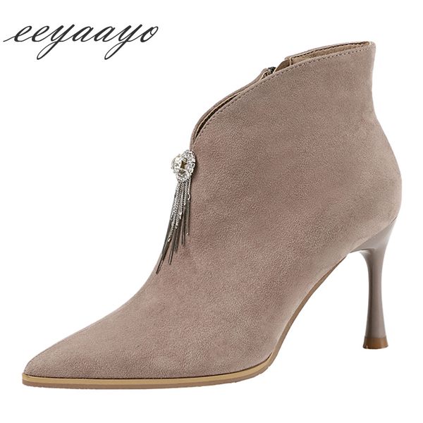 2019 new winter women ankle boots high thin heel pointed toe zipper crystal metal ladies women shoes khaki short warm boots, Black
2019 new winter women ankle boots high thin heel pointed toe zipper crystal metal ladies women shoes khaki short warm boots, Black