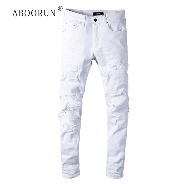 aboorun hi street men's white ripped jeans skinny pleated biker jeans elastic pencil long trousers for male, Blue
aboorun hi street men's white ripped jeans skinny pleated biker jeans elastic pencil long trousers for male, Blue