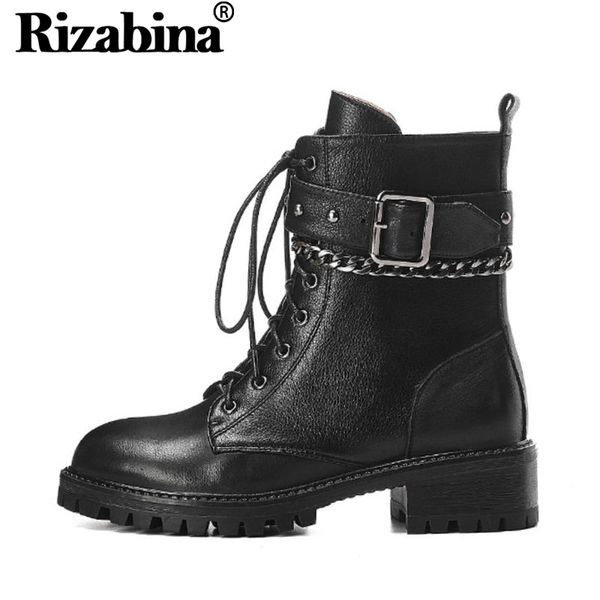 rizabina ankle boots for women genuine leather flats shoes women winter lace up metal chain buckle casual footwear size 34-42, Black
rizabina ankle boots for women genuine leather flats shoes women winter lace up metal chain buckle casual footwear size 34-42, Black