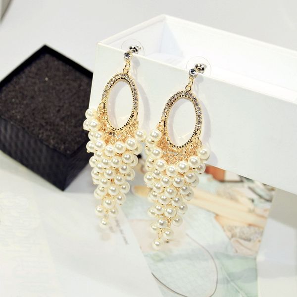 statement luxurious white simulated pearl zircon long earrings for women bijoux fashion jewelry wedding big earings fine gift, Golden 
statement luxurious white simulated pearl zircon long earrings for women bijoux fashion jewelry wedding big earings fine gift, Golden