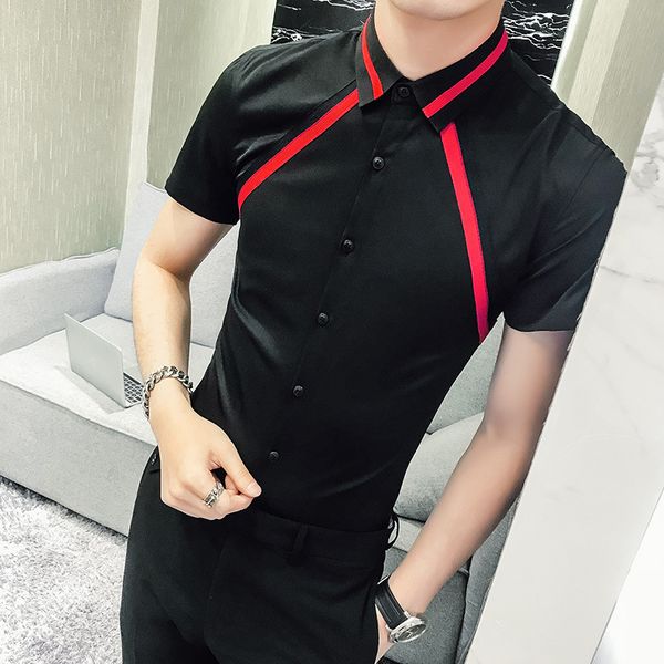 england summer men shirt short sleeve shirt red weave bring camisa masculina casual slim fit tuxedo night club work, White;black
england summer men shirt short sleeve shirt red weave bring camisa masculina casual slim fit tuxedo night club work, White;black