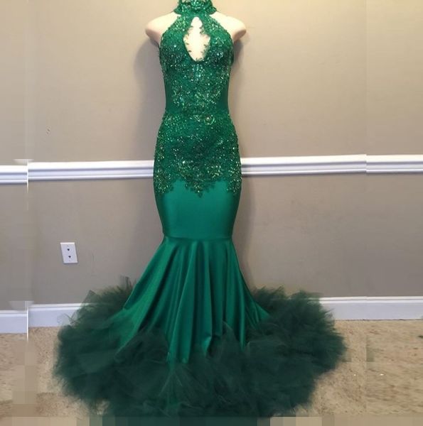 keyhole neck mermaid prom dresses sleeveless high neck african evening dress lace appliques sequins ruffles tulle satin party gowns, Black
keyhole neck mermaid prom dresses sleeveless high neck african evening dress lace appliques sequins ruffles tulle satin party gowns, Black