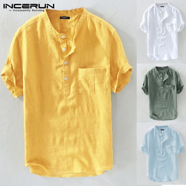 incerun summer casual men shirts stand collar solid cotton blouse short sleeve vintage brand shirts men harajuku camisa s-5xl, White;black
incerun summer casual men shirts stand collar solid cotton blouse short sleeve vintage brand shirts men harajuku camisa s-5xl, White;black