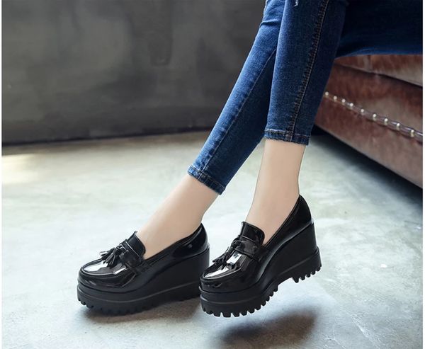 british style ins small leather shoes children 2019 new spring students korean version of the net red thick sole shoes women's shoes, Black