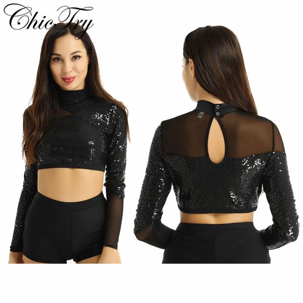 women ladies shiny sequins mock neck long sleeves keyhole back unique mesh spliced crop dancewear for stage performance, Black;red
women ladies shiny sequins mock neck long sleeves keyhole back unique mesh spliced crop dancewear for stage performance, Black;red