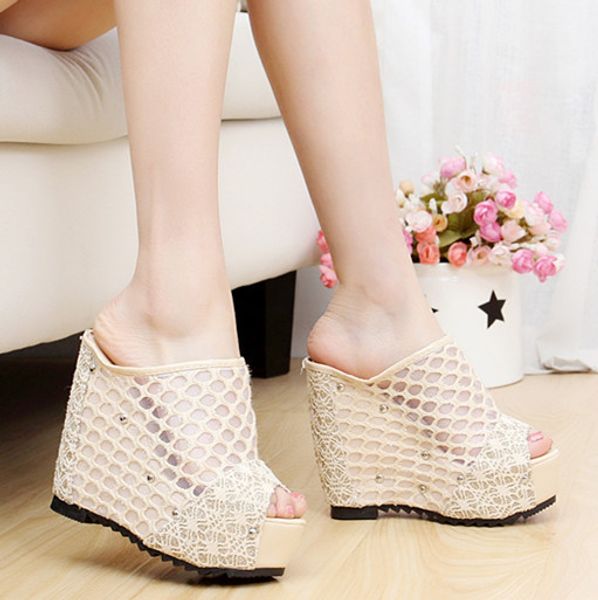2019 summer explosion models mesh high heels women's wedge sandals clip slippers platform women's shoes, Black
2019 summer explosion models mesh high heels women's wedge sandals clip slippers platform women's shoes, Black