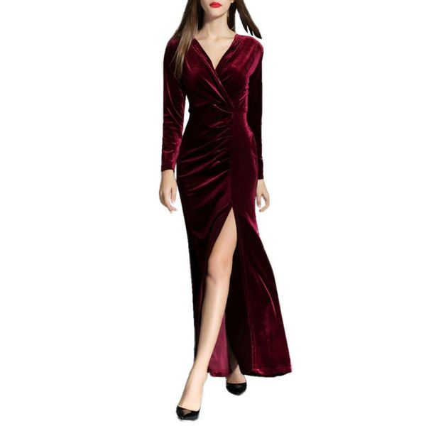 women party long dress elegant ladies velvet split the fork dreses v-neck long sleeve frill detail slim dress #9, White;black
women party long dress elegant ladies velvet split the fork dreses v-neck long sleeve frill detail slim dress #9, White;black