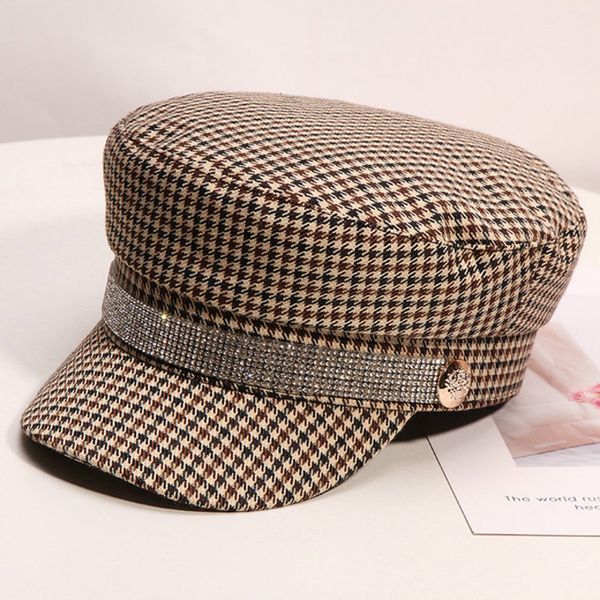 h294 women fall winter visor hat korean fashion all-match plaid flat navy cap ladies british retro rhinestone casual caps, Blue;gray
h294 women fall winter visor hat korean fashion all-match plaid flat navy cap ladies british retro rhinestone casual caps, Blue;gray