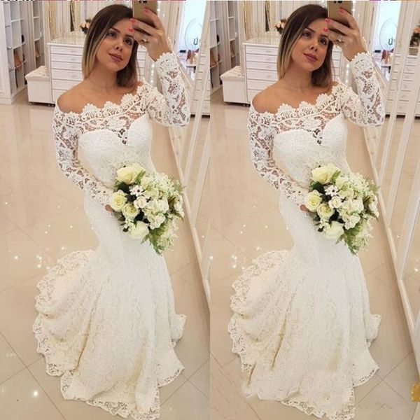 mermaid wedding dresses bateau long sleeve lace long lace appliques sweep train beach bridal gowns robe de mariée 128, White
mermaid wedding dresses bateau long sleeve lace long lace appliques sweep train beach bridal gowns robe de mariée 128, White