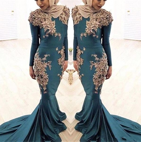 2019 Long Sleeve Satin Mermaid Evening Dresses 3D Lace Floral Beaded Sweep Train Plus Size Party Muslim Prom Dresses
2019 Long Sleeve Satin Mermaid Evening Dresses 3D Lace Floral Beaded Sweep Train Plus Size Party Muslim Prom Dresses