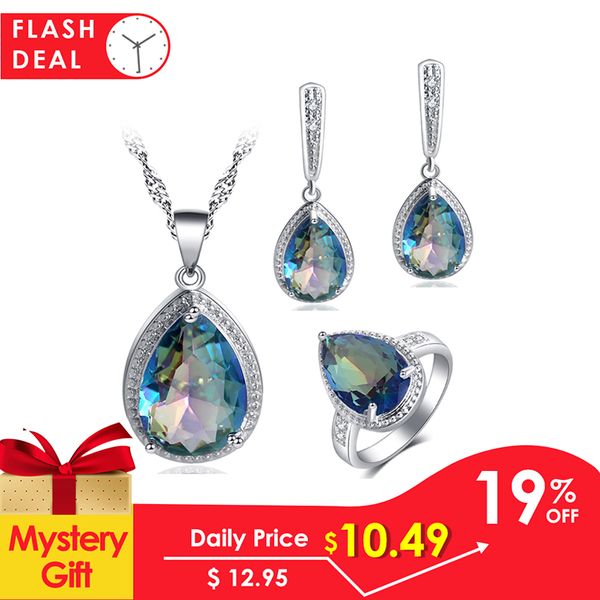 rolilason for women water drop design 925 silver colorful blue zircon earrings necklace rings jewelry sets js737 
rolilason for women water drop design 925 silver colorful blue zircon earrings necklace rings jewelry sets js737