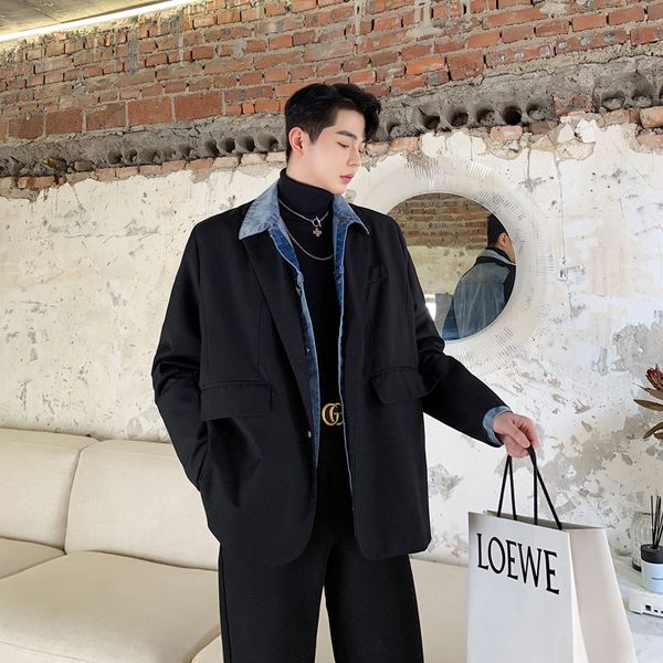 male vintage streetwear hip hop fashion suit coat men denim splice loose casual blazer jacket outerwear autumn winter clothes, White;black
male vintage streetwear hip hop fashion suit coat men denim splice loose casual blazer jacket outerwear autumn winter clothes, White;black