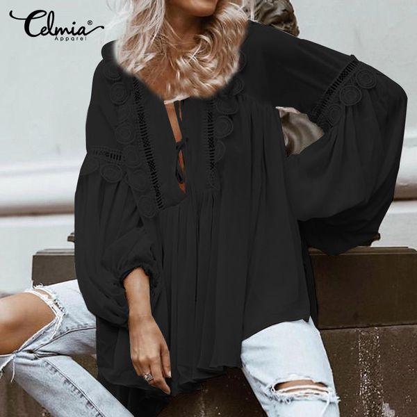 2019 women celmia lace up tunic plus sizefashion solid hollow out blouses casual loose ruffles shirt femme blusas 5xl, White
2019 women celmia lace up tunic plus sizefashion solid hollow out blouses casual loose ruffles shirt femme blusas 5xl, White