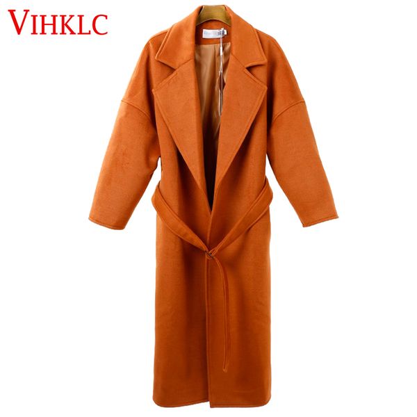 women's cashmere coat 2016 new fashion autumn winter wool coat loose long korea new belted female casual overcoat g379, Black
women's cashmere coat 2016 new fashion autumn winter wool coat loose long korea new belted female casual overcoat g379, Black