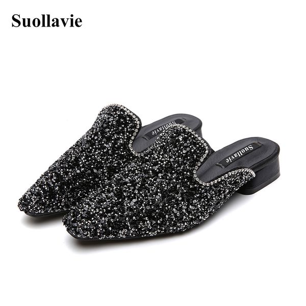 women slippers women square heel sandals shoes crystal sequined cloth casual female mules low heel ladies sandals bling slides, Black
women slippers women square heel sandals shoes crystal sequined cloth casual female mules low heel ladies sandals bling slides, Black