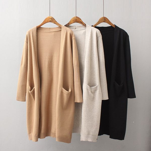 women 2018 elegant solid knitted cardigan coat autumn winter pockets loose long sweater cardigans casual v-neck knit coats, White;black
women 2018 elegant solid knitted cardigan coat autumn winter pockets loose long sweater cardigans casual v-neck knit coats, White;black