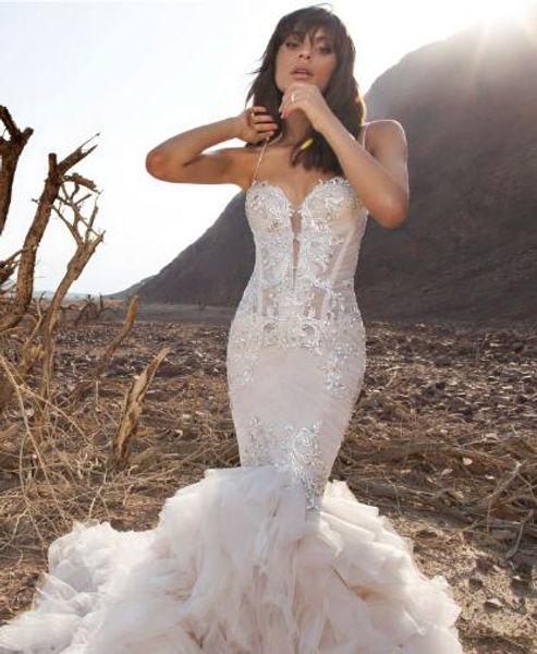 2018 pnina tornai mermaid wedding dresses spaghetti backless lace bridal gowns with beads sweep train plus size beach wedding dress, White
2018 pnina tornai mermaid wedding dresses spaghetti backless lace bridal gowns with beads sweep train plus size beach wedding dress, White
