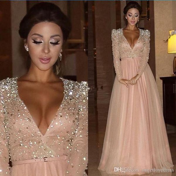 2019 vintage formal evening dresses with deep v neck long sleeves crystal arabic prom party pageant gowns floor length cocktail dresses, Black
2019 vintage formal evening dresses with deep v neck long sleeves crystal arabic prom party pageant gowns floor length cocktail dresses, Black