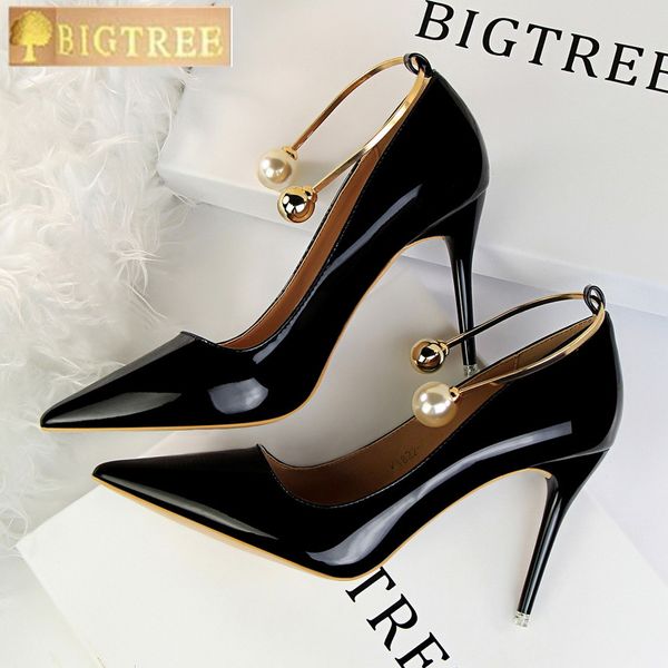 2019 elegant pearl metal buckle show thin women's sandals solid patent leather pointed toe fashion high heels shoes women, Black
2019 elegant pearl metal buckle show thin women's sandals solid patent leather pointed toe fashion high heels shoes women, Black