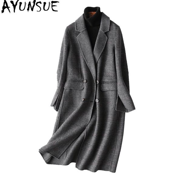 ayunsue autumn winter coat women england style plaid real wool coat female long jackets outerwear manteau femme 37121 wyq1183, Black
ayunsue autumn winter coat women england style plaid real wool coat female long jackets outerwear manteau femme 37121 wyq1183, Black