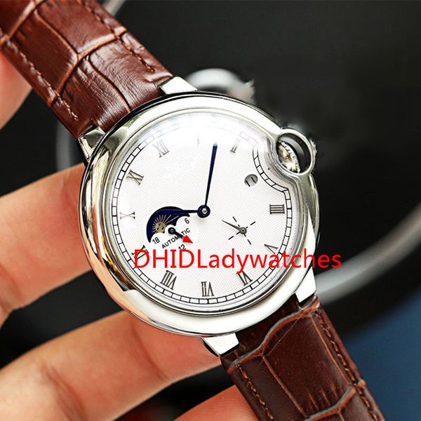 luxury men's sports watch moon phase four-needle calendar display automatic movement 316 stainless steel case leather pin buckle strap, Slivery;brown
luxury men's sports watch moon phase four-needle calendar display automatic movement 316 stainless steel case leather pin buckle strap, Slivery;brown