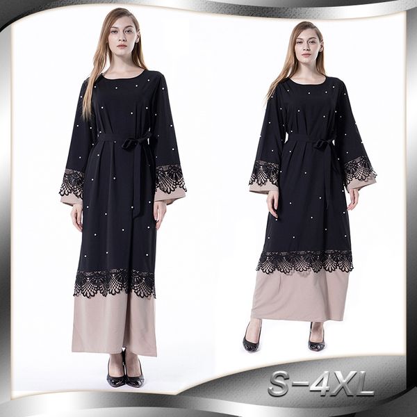 ins european and american fashion lace stitching beaded loose long sleeve dress female 1597sale, White;black 
ins european and american fashion lace stitching beaded loose long sleeve dress female 1597sale, White;black