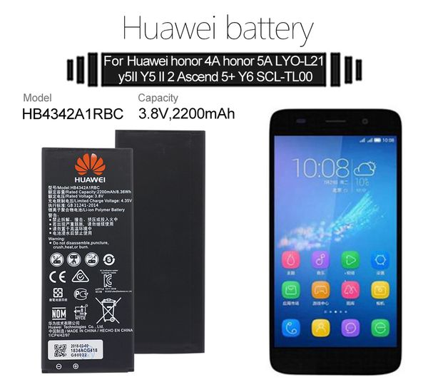 hua wei replacement phone battery hb4342a1rbc for huawei y5ii y5 ii 2 ascend 5+ y6 honor 4a scl-tl00 honor 5a lyo-l21 2200mah
hua wei replacement phone battery hb4342a1rbc for huawei y5ii y5 ii 2 ascend 5+ y6 honor 4a scl-tl00 honor 5a lyo-l21 2200mah