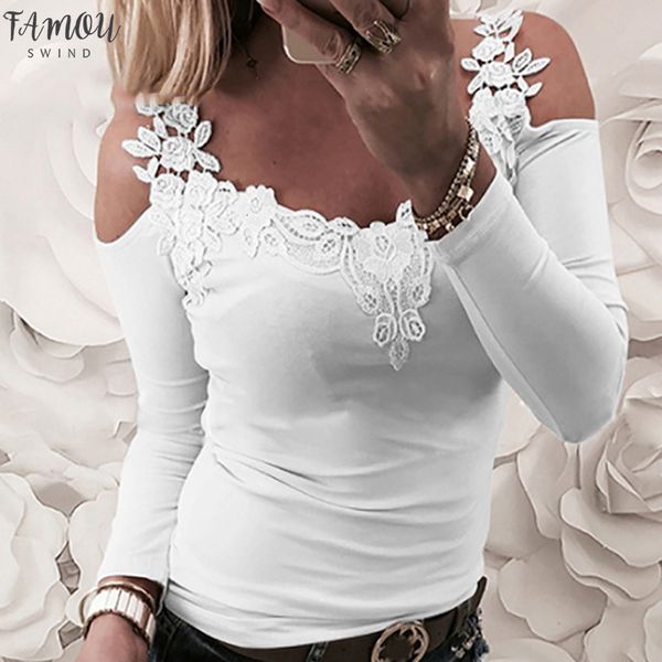 spring women o neck t shirt long sleeve t shirts strap off shoulder lace stitching female casual slim t shirts top, White
spring women o neck t shirt long sleeve t shirts strap off shoulder lace stitching female casual slim t shirts top, White
