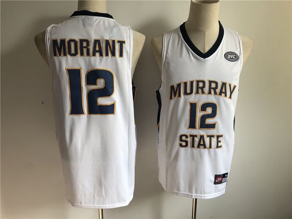 ncaa murray state racers #12 ja morant jersey college basketball - white, Black