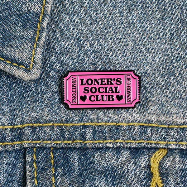 

brooch with loner's social club button badge cartoon jewelry gift for friends who is more lonely, Gray