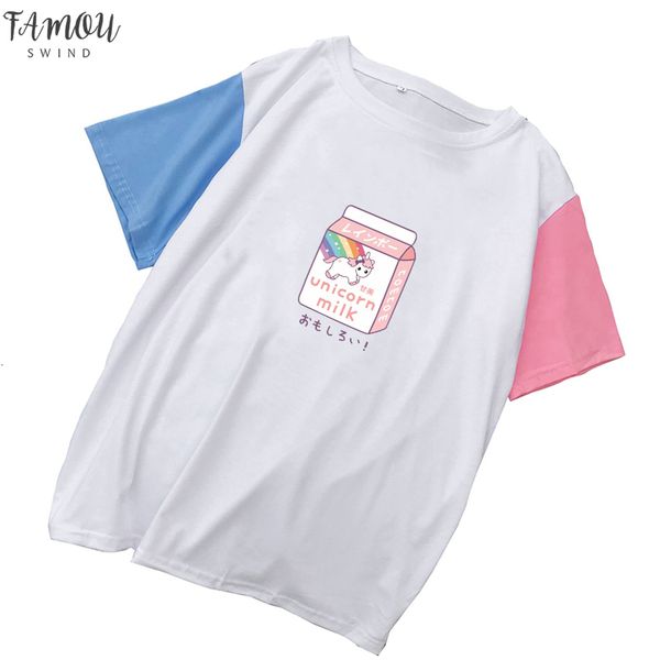 women mulicolor patchwork cotton t shirts summer new casual tee shirt femme streetwear harajuku kawaii cartoon unicorn milk, White
women mulicolor patchwork cotton t shirts summer new casual tee shirt femme streetwear harajuku kawaii cartoon unicorn milk, White
