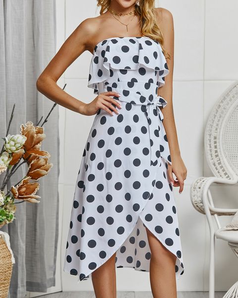 s l xl women's casual ruffle polka dot strapless clubwear party cocktail dress clubing wear dy190312, White;black
s l xl women's casual ruffle polka dot strapless clubwear party cocktail dress clubing wear dy190312, White;black