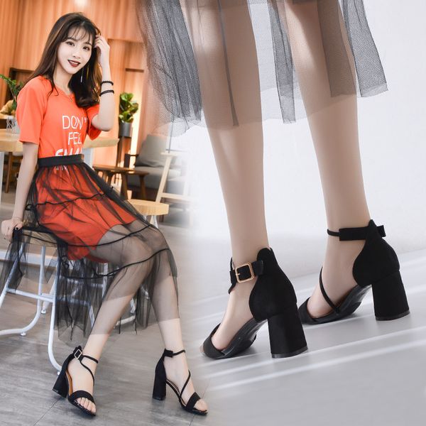 summer 2019 new highheeled shoes female open toe suede oneword buckle female sandals coarseheeled explosive roman shoe tide, Black
summer 2019 new highheeled shoes female open toe suede oneword buckle female sandals coarseheeled explosive roman shoe tide, Black