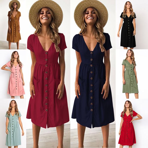 women's v-neck button down midi dress with pockets summer short sleeve cotton casual dress casual a-line beach sundress, Black;gray
women's v-neck button down midi dress with pockets summer short sleeve cotton casual dress casual a-line beach sundress, Black;gray