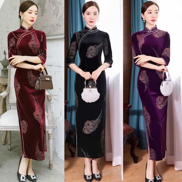 fashion innovation middle-aged and elderly velvet long cheongsam middle-sleeve autumn and winter 2019 new daily banquet cheongsam, Red
fashion innovation middle-aged and elderly velvet long cheongsam middle-sleeve autumn and winter 2019 new daily banquet cheongsam, Red