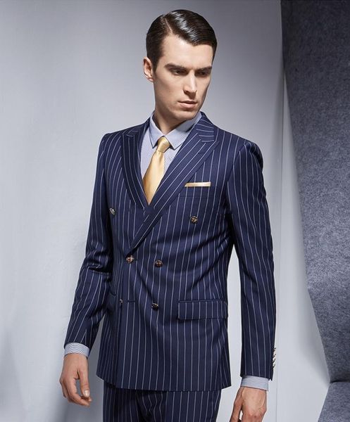 double-breasted navy blue strips groom tuxedos peak lapel men suits 2 pieces wedding/prom/dinner blazer (jacket+pants+tie) w793, Black;gray
double-breasted navy blue strips groom tuxedos peak lapel men suits 2 pieces wedding/prom/dinner blazer (jacket+pants+tie) w793, Black;gray