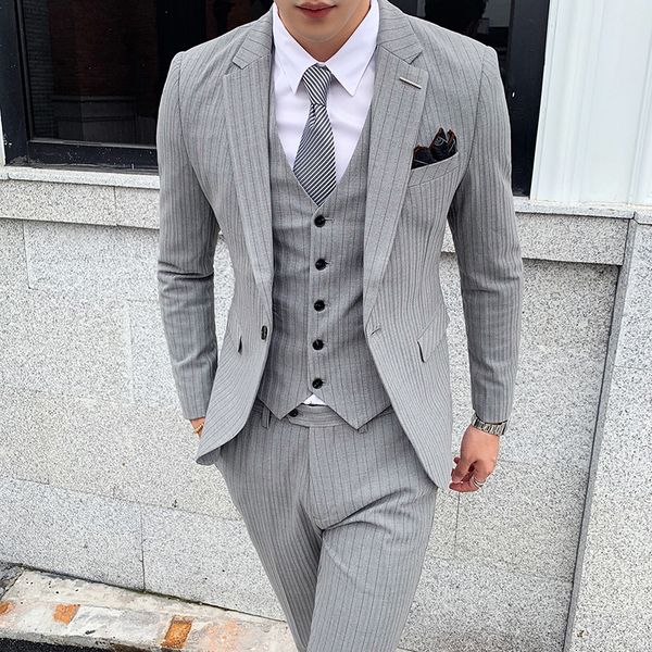 2019 new striped suit fashion men's club prom formal suit groom wedding tuxedo men's clothing (coat + vest + pants, White;black
2019 new striped suit fashion men's club prom formal suit groom wedding tuxedo men's clothing (coat + vest + pants, White;black