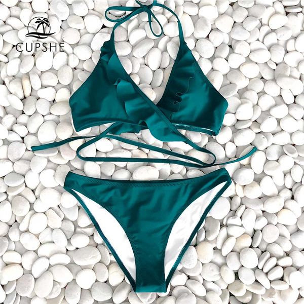 cupshe green solid ruffled halter bikini sets women thong two pieces swimsuits 2020 girl beach bathing suits, White;black
cupshe green solid ruffled halter bikini sets women thong two pieces swimsuits 2020 girl beach bathing suits, White;black
