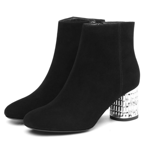 plus size 34-43 women's genuine suede leather ankle boots thick high heel female short booties autumn crystal heel ladies shoes, Black
plus size 34-43 women's genuine suede leather ankle boots thick high heel female short booties autumn crystal heel ladies shoes, Black