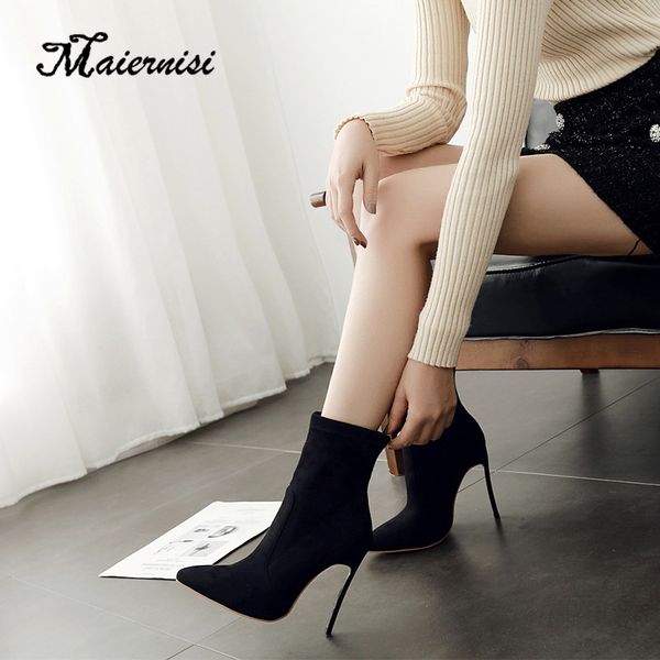 maiernisi winter women shoes woman boots high heels ankle boots flock woman shoes booties female drop shipping, Black 
maiernisi winter women shoes woman boots high heels ankle boots flock woman shoes booties female drop shipping, Black