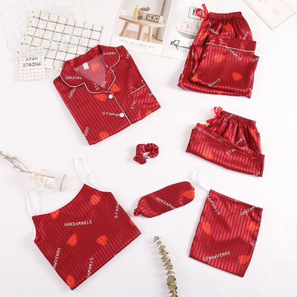 intimate lingerie women satin home clothing burgundy 4pcs pajamas suit print stripe sleep set sleepwear casual lady nightgown, Black;red
intimate lingerie women satin home clothing burgundy 4pcs pajamas suit print stripe sleep set sleepwear casual lady nightgown, Black;red