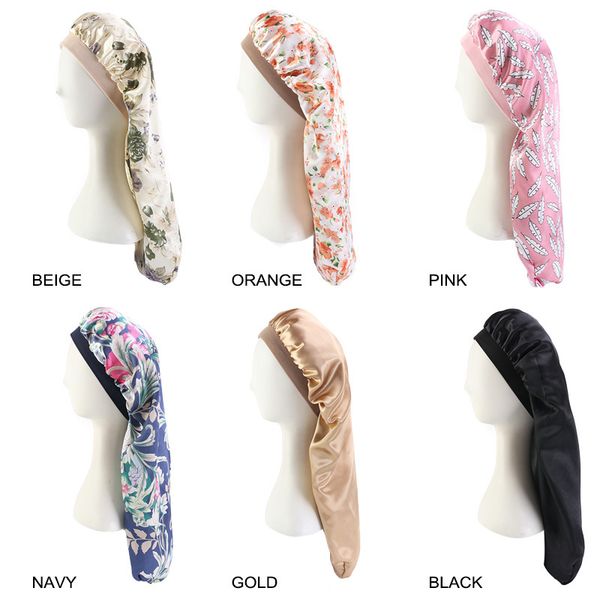 new arrival long satin solid color bonnet sleeping cap for women fashion flower print silky hair care loose caps, Blue;gray
new arrival long satin solid color bonnet sleeping cap for women fashion flower print silky hair care loose caps, Blue;gray